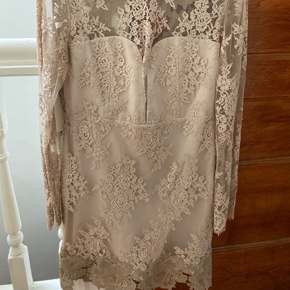 Free People Lace Long-Sleeve Mini Dress in Blush